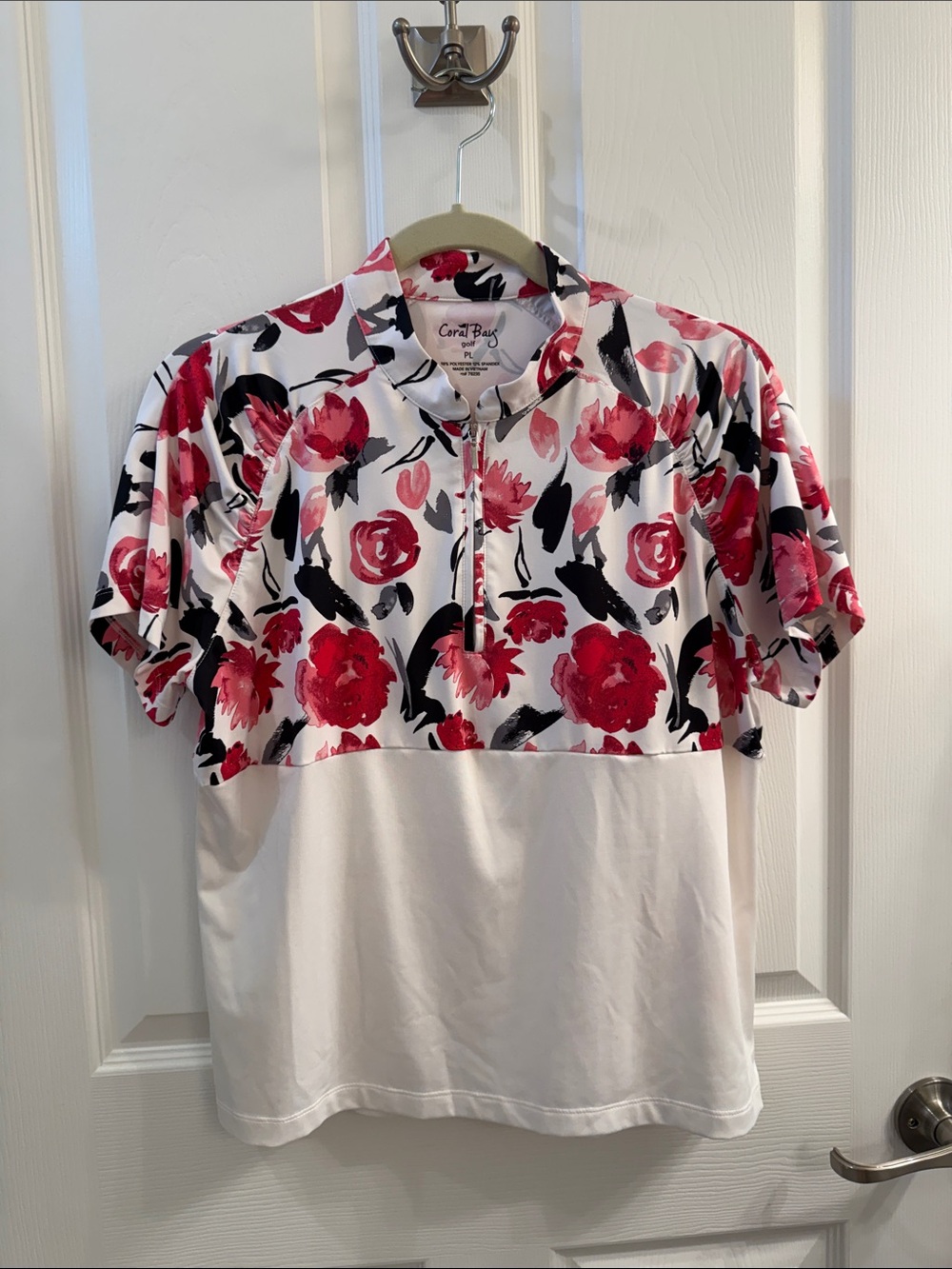 Coral Bay White Polo with Pink & Black Floral Print